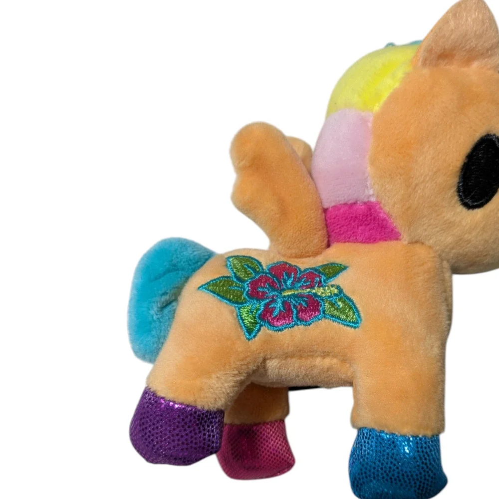 Tokidoki Kaili Unicorno Plush Keychain Tan Body Colorful Mane Flower Embroidery